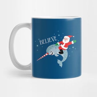 Believe: Santa Riding Narwhal Mug